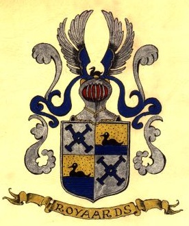 Gekleurde tekening van het familiewapen Royaards