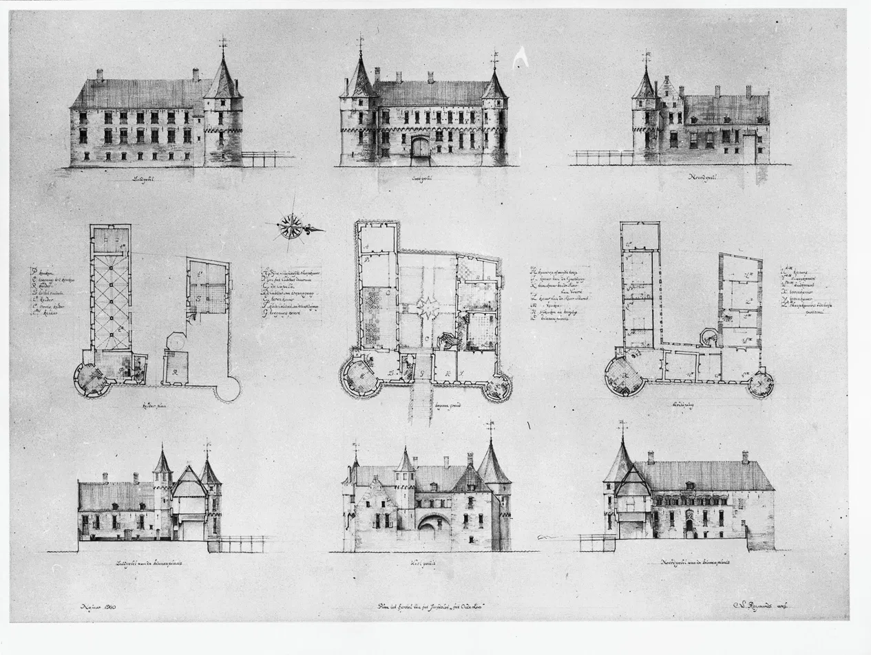 Ontwerptekening Plan tot herstel van het Jachtslot het Oude Loo, najaar 1960, gesigneerd C.W. Royaards arch.